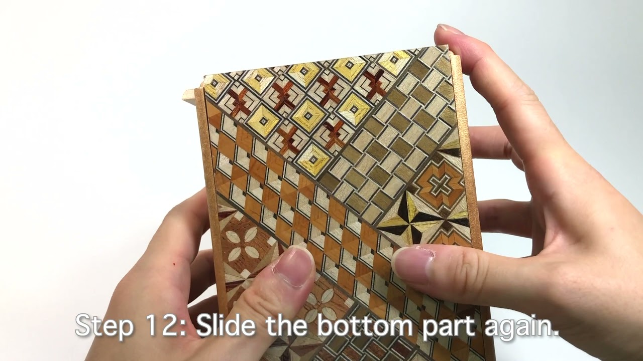How to open a 5 sun 21 steps Yosegi Secret Box【寄木細工秘密箱5寸