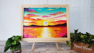 油絵】【夕日のカモメ】#油彩画 #芸術 #油絵 #絵 #アート #海 #風景