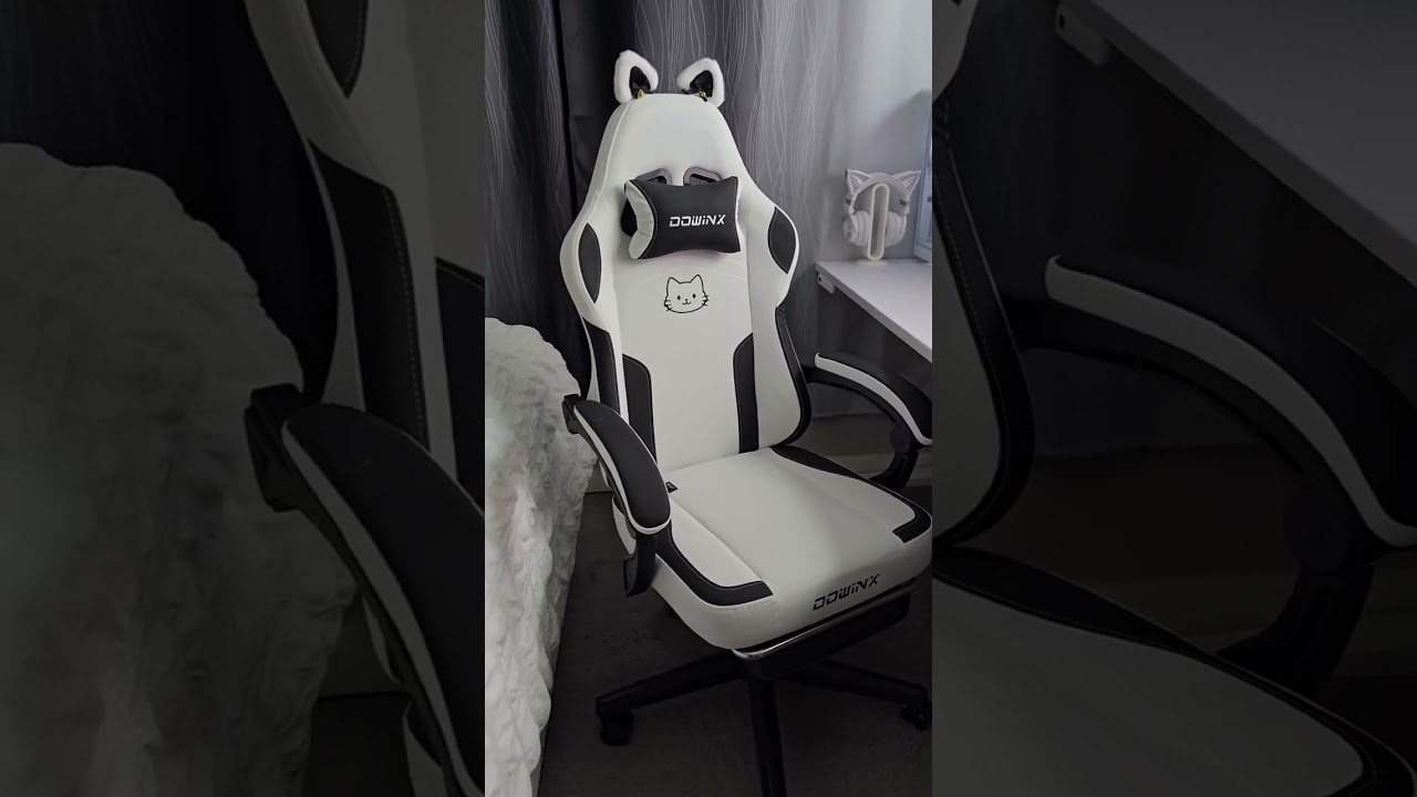 Dowinx Gaming Chair Cute with Cat Ears Paw Lumbar and Cushion
