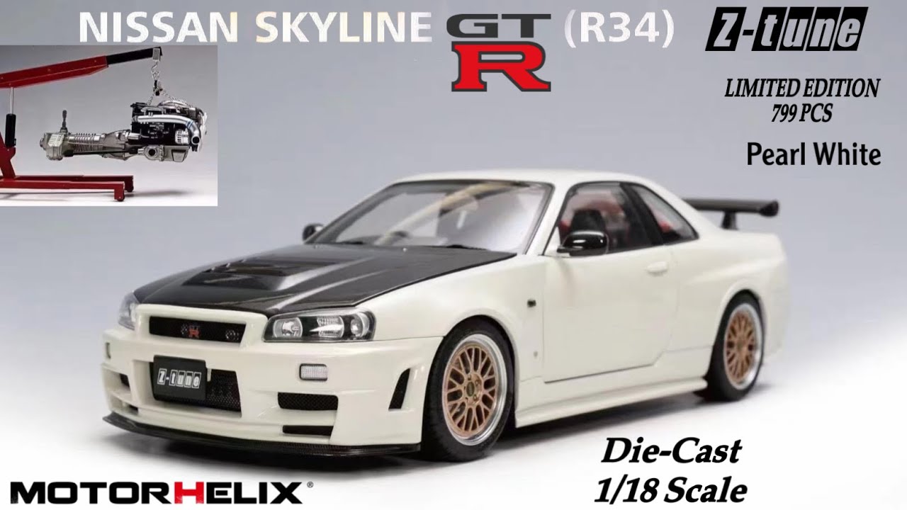 1/18 Nissan SKYLINE GTR R-34 Z-tune Pearl White By MOTORHELIX
