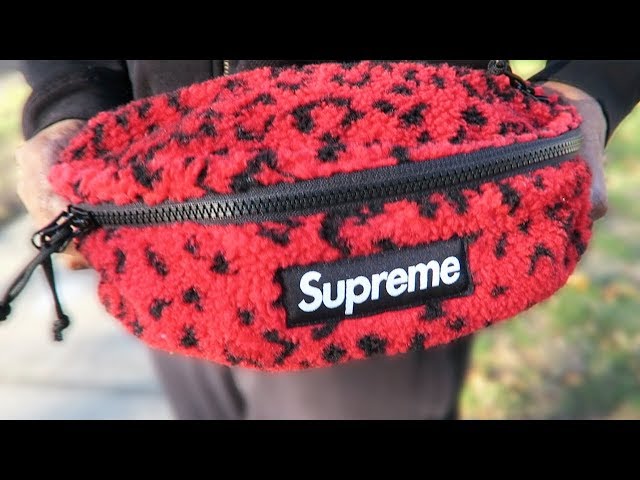 Supreme Red Leopard Fleece Waist Bag • Trying On & Packing - YouTube