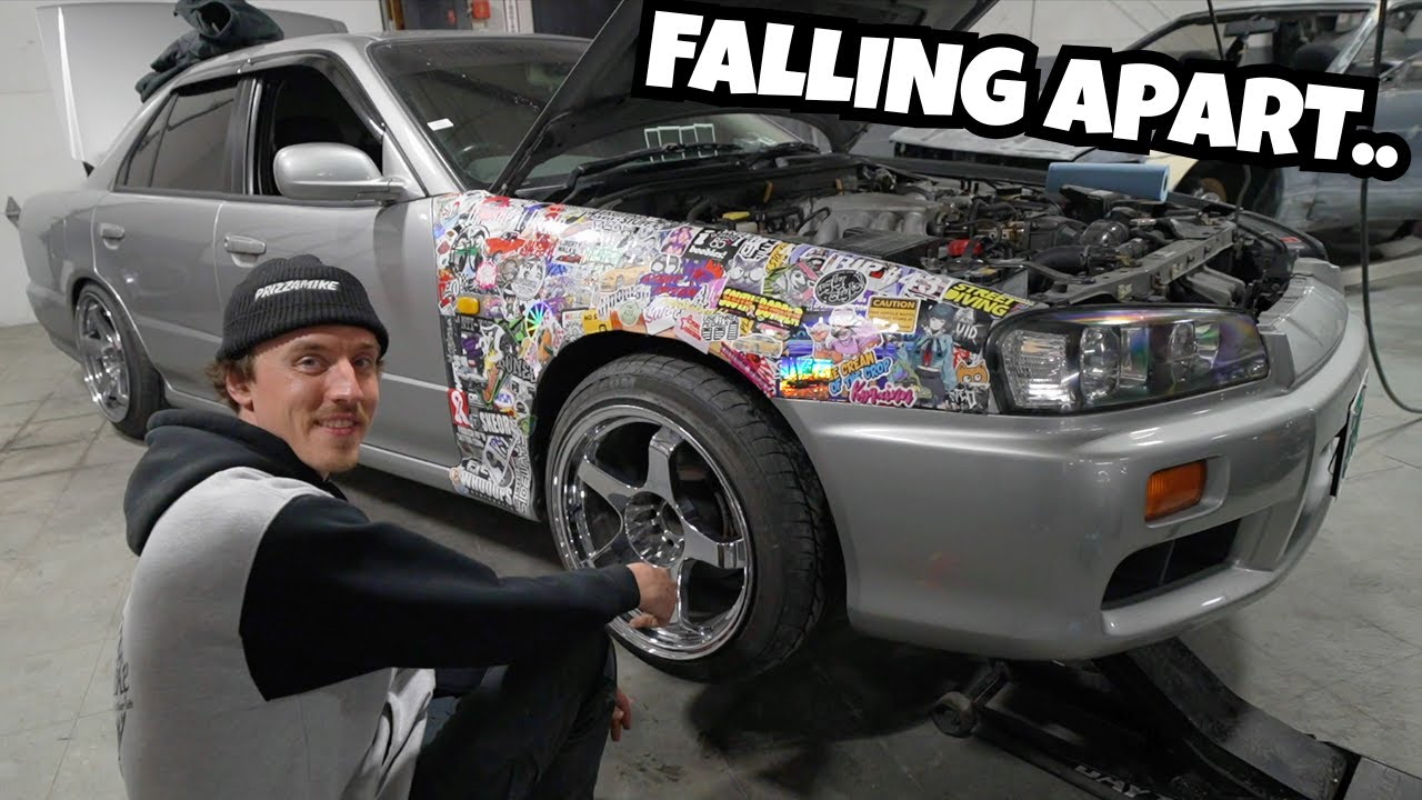 R34 Skyline needs some attention at DJNoWay's + Jimmy Oakes