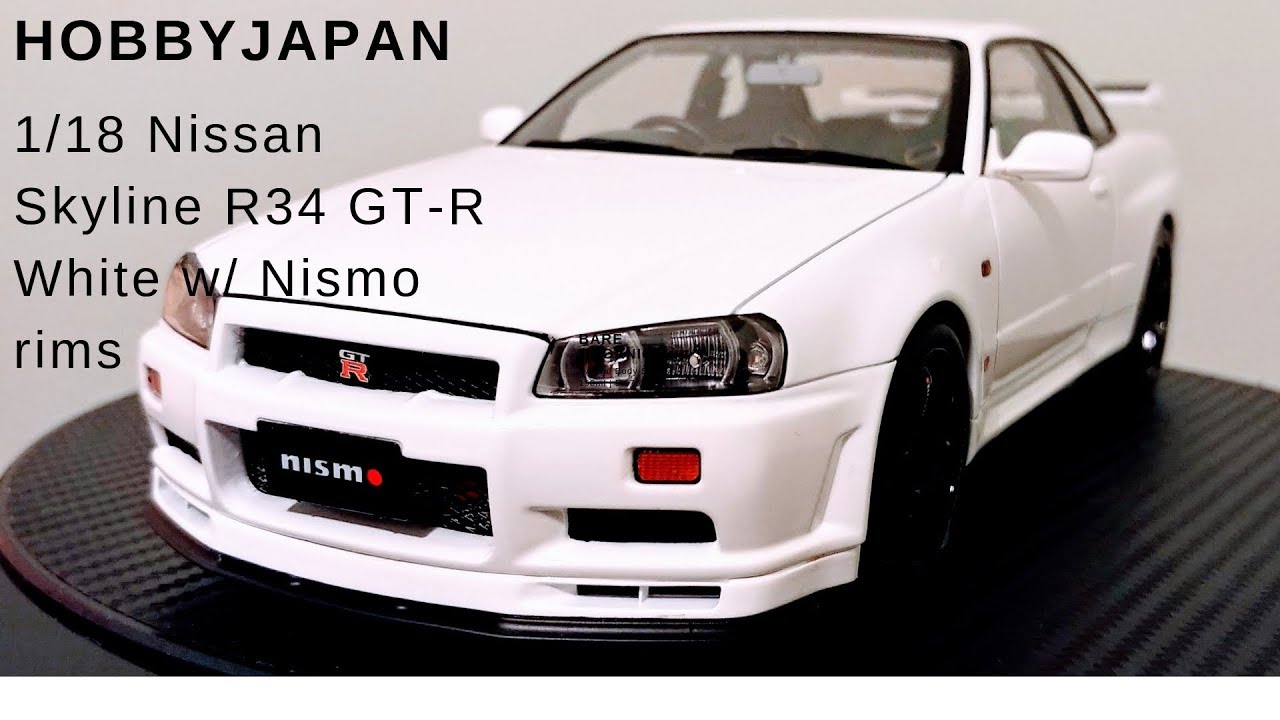 HobbyJapan 1/18 Nissan R34 Skyline GT-R White with optional Rims