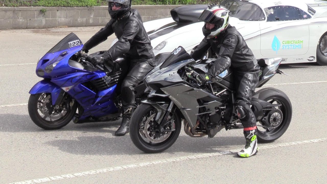 Kawasaki motorcycles drag racing - H2 Ninja vs Ninja ZX-14 - YouTube