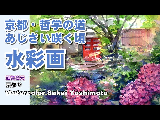 京都・哲学の道 あじさい咲く頃 水彩画 酒井芳元 - YouTube