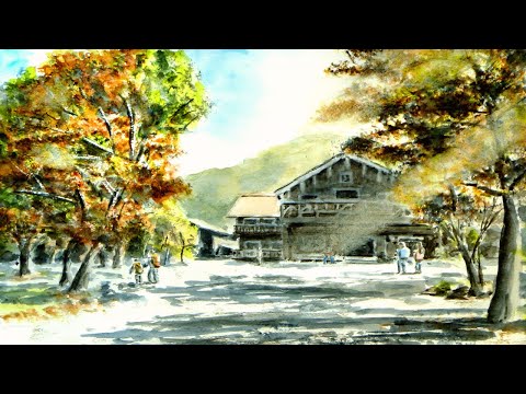 紅葉の美しさはその色より陽の光！？ ／ 山小屋の秋 【透明水彩風景画