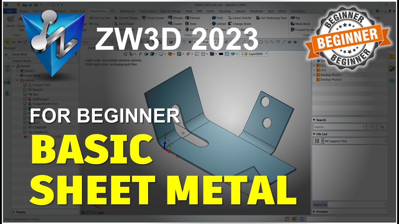 ZW3D 2023 Basic Sheet Metal Tutorial For Beginner - YouTube