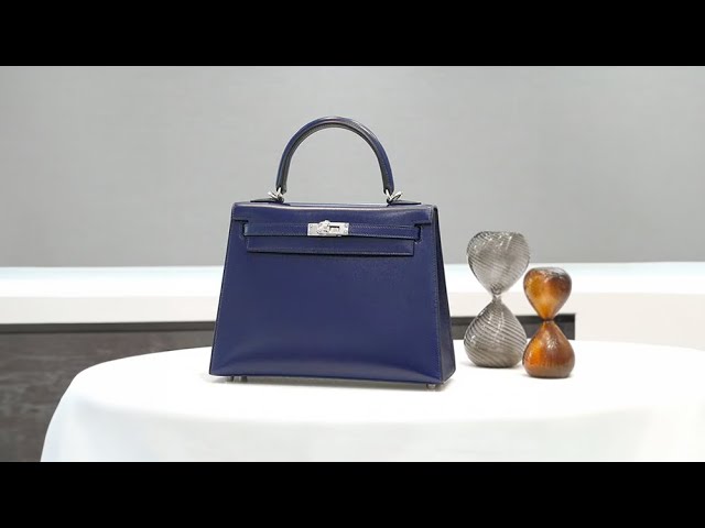 HERMES ケリー 25 ボックスカーフ ブルーサフィール 外縫い シルバー