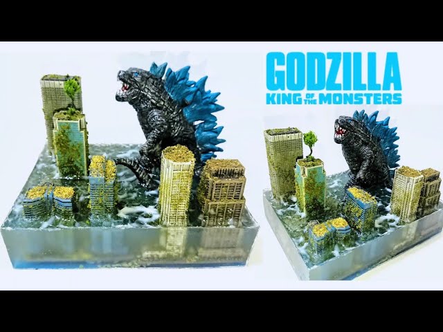 ゴジラ ジオラマ】初自作ゴジラで水没ジオラマレジンアート制作 The
