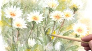 水彩画]透明水彩でガザニアの花を描く/watercolorpainting/制作過程