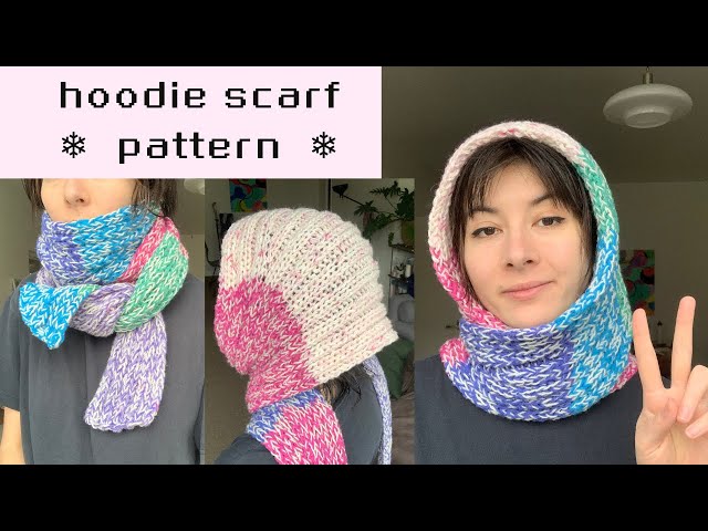 knit hoodie scarf ❄️ tutorial 〖free pattern〗 - YouTube