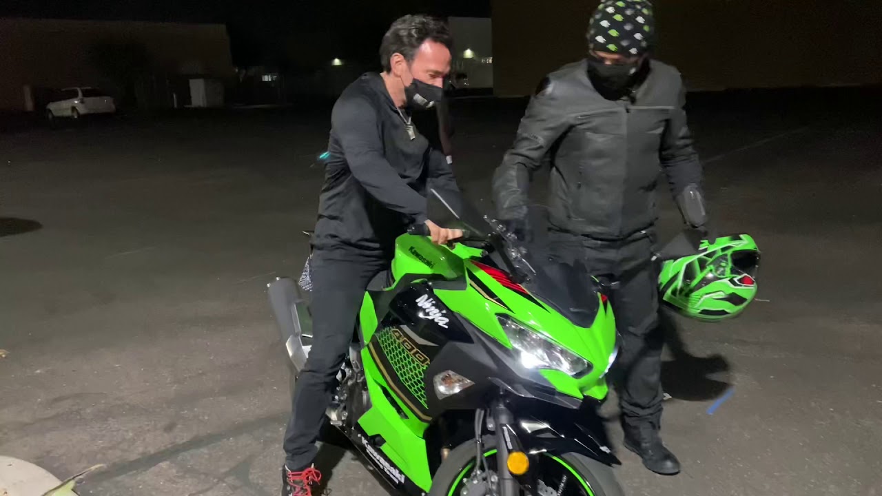 Green Ranger Rides Fan's Green Kawasaki - YouTube