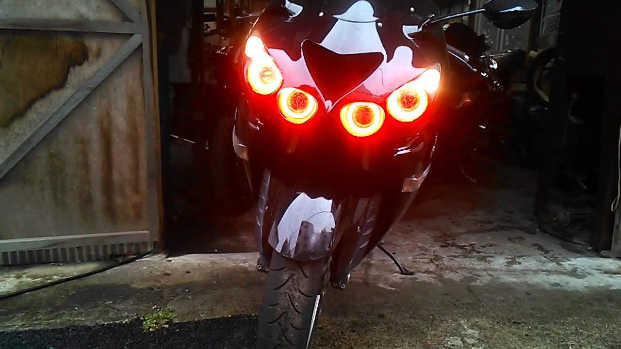ZZR1400 ZX14 LEDイカリング ヘッドライト - YouTube