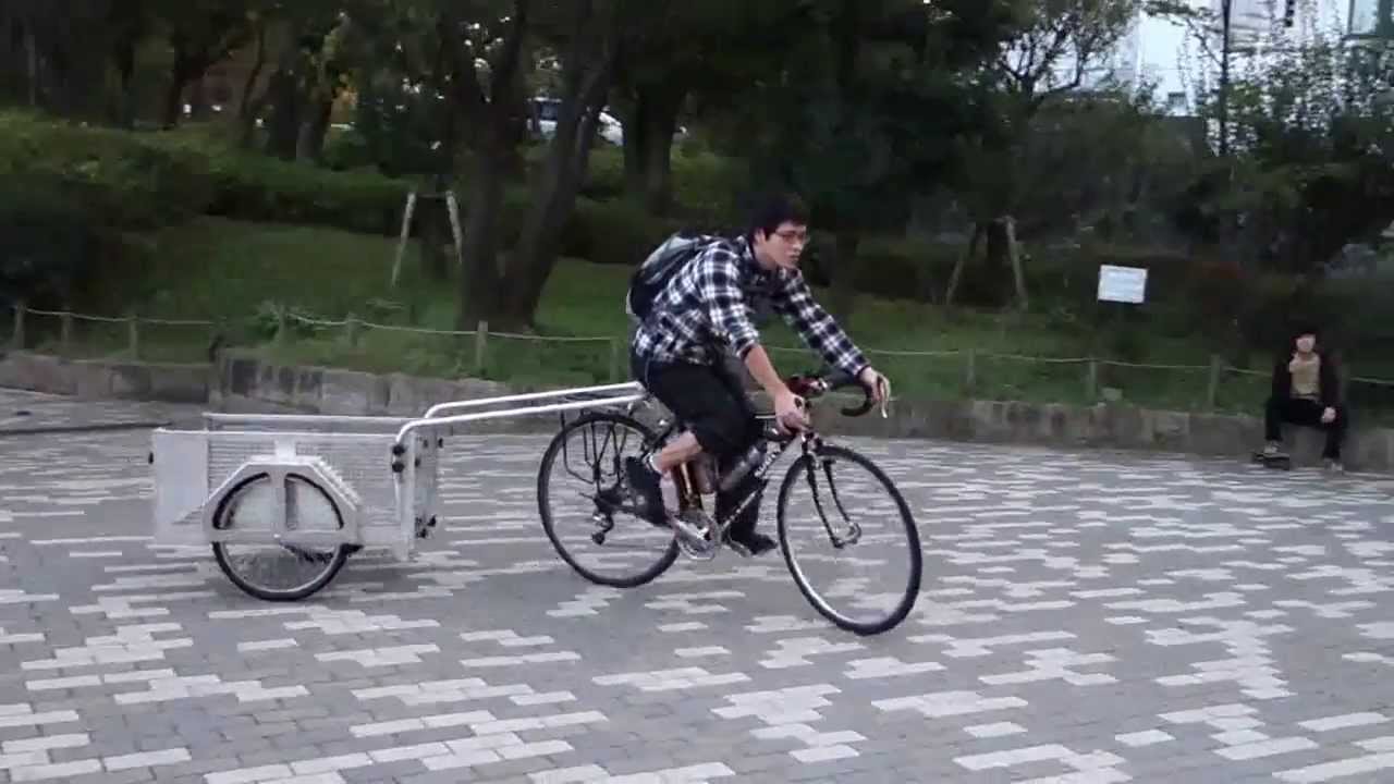 自転車でリヤカーを牽引 part2 - YouTube