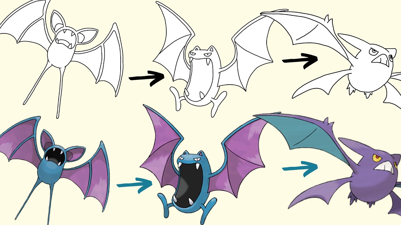 ズバット、ゴルバット、クロバットの描き方 | ポケモンの進化 - YouTube