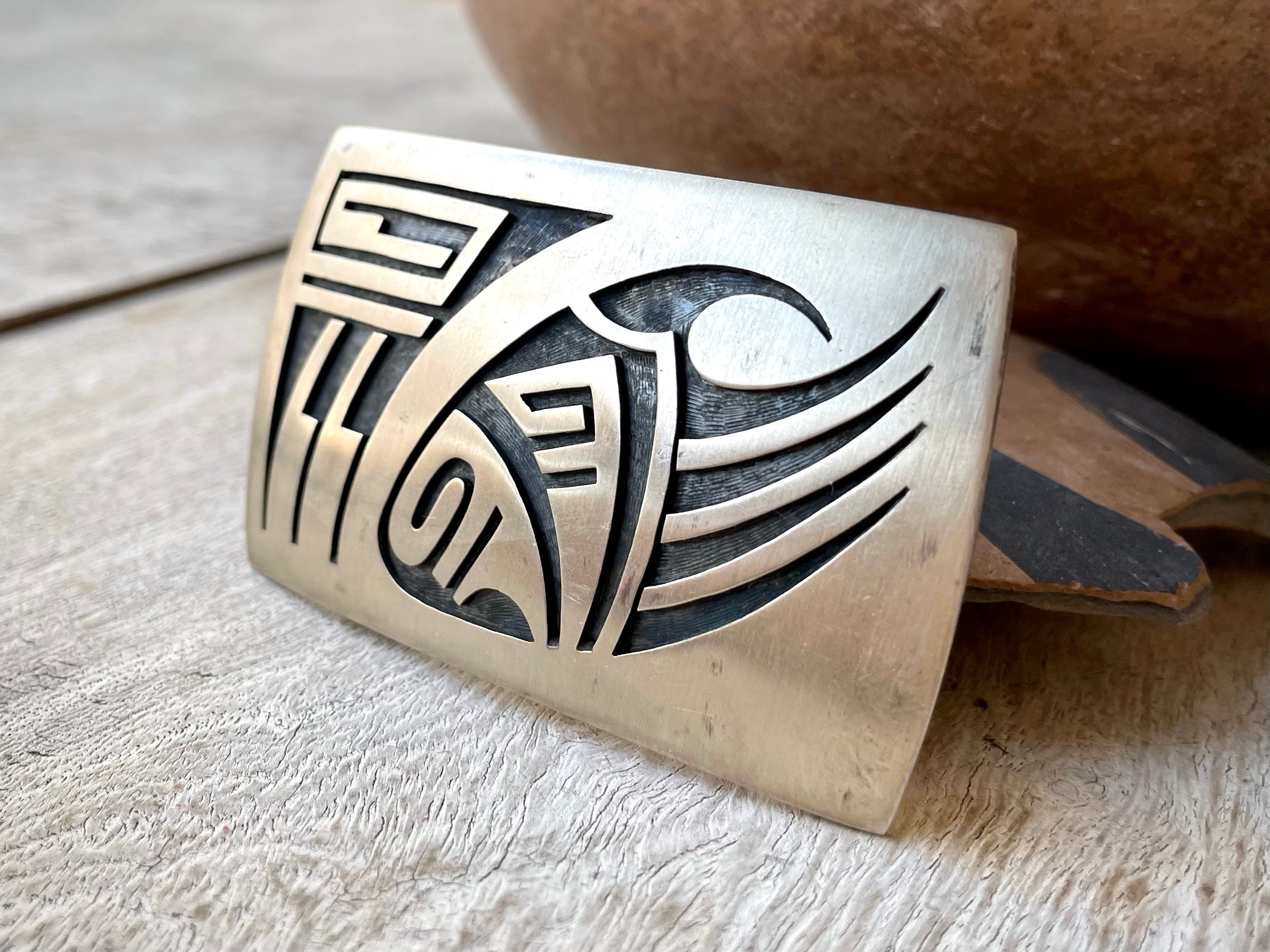 Vintage Hopi Andrew Saufkie Sterling Silver Overlay Bear Paw Belt