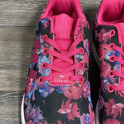 Adidas Womens ZX Flux J BB2878 Bold Pink Lace Up Low Top Sneakers