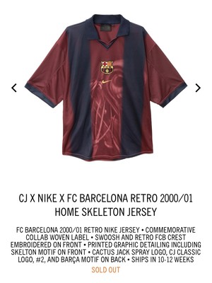 Travis Scott x Barcelona x Nike FC Jersey 2000/2001 Size L Brand