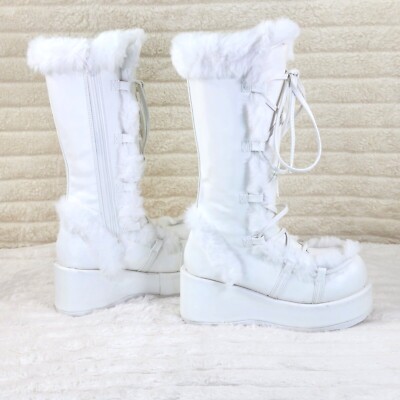 DEMONIA Cubby 311 Stomper White Mammoth Platform Goth Punk Knee
