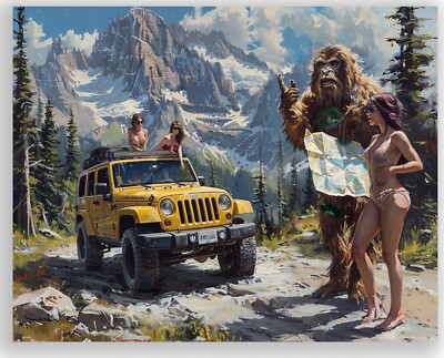 Sasquatch Bigfoot Art Print Jeep 4x4 Off Road Rock Climbing Poster