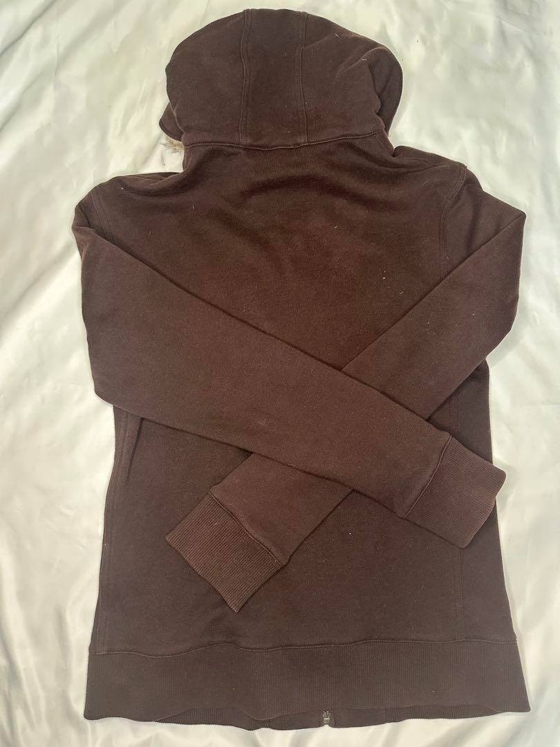 Burberry Black Label Zip Hoodie Parka Logo Check Dark Brown woman