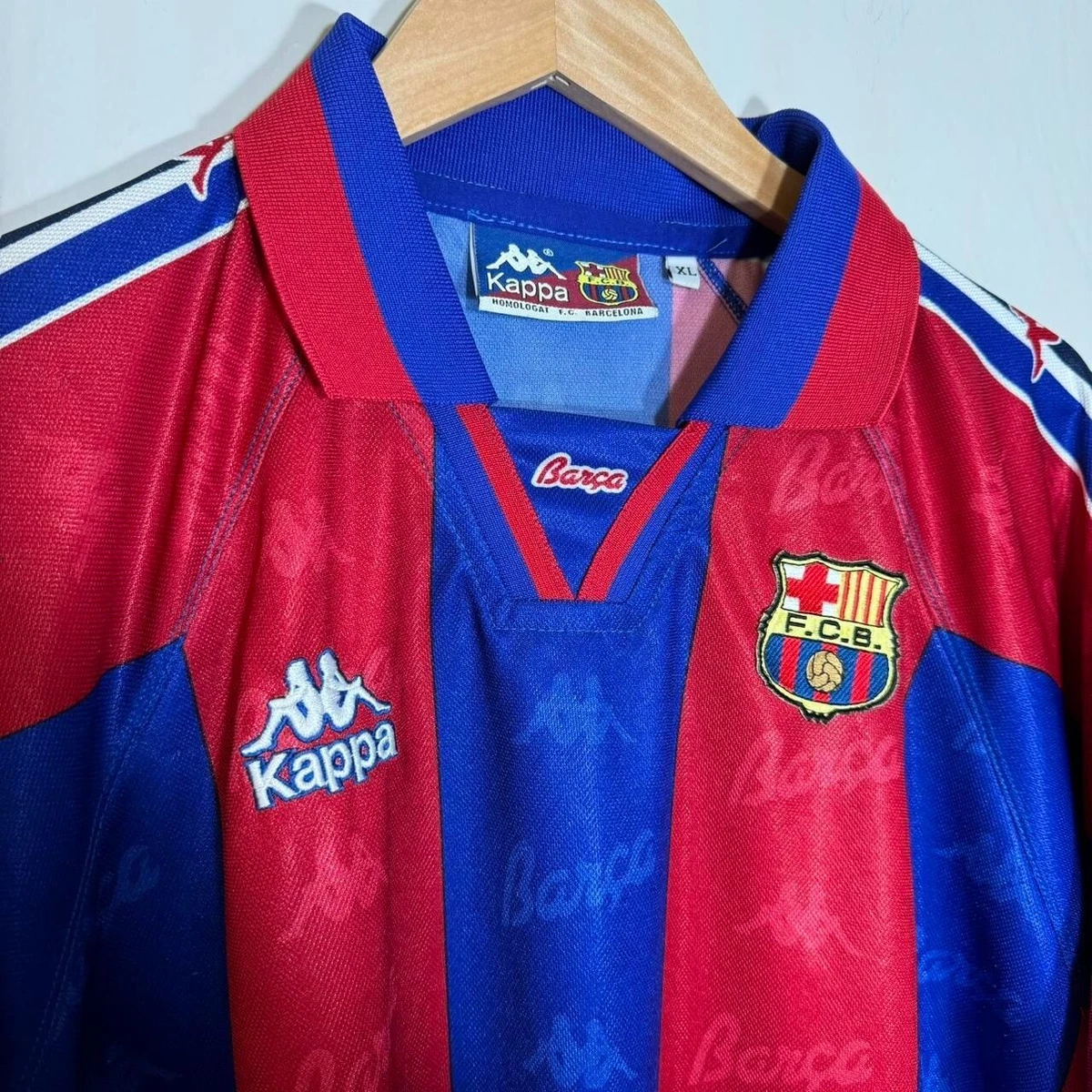Vintage 1990s XL FC Barcelona Striped Kappa Home Jersey Soccer Kit