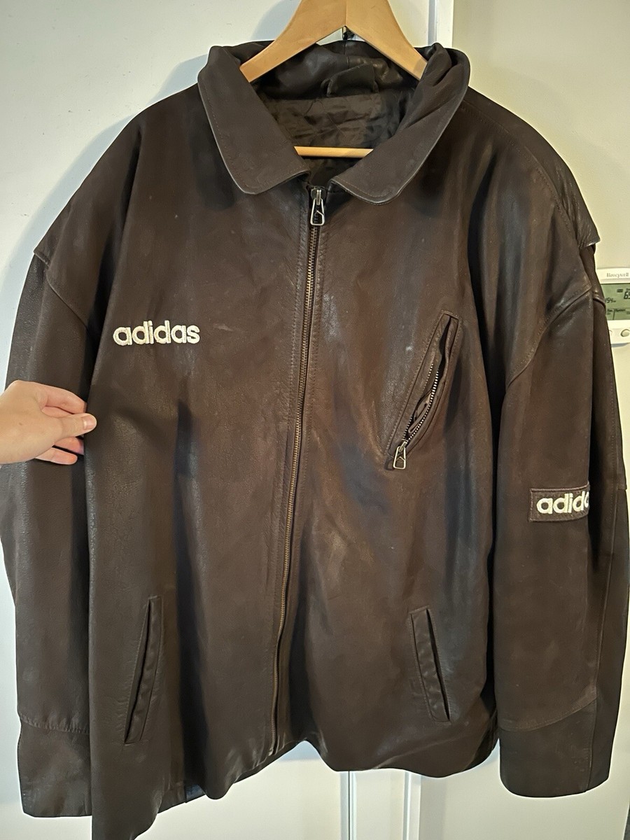 Vintage 1996 Adidas Leather Jacket Men Size XXL | Adidas Sponsored