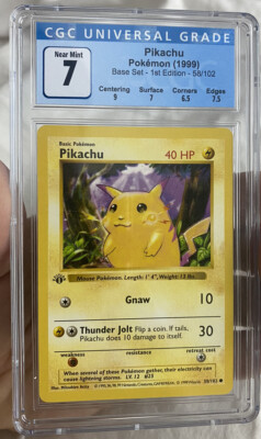 Pokemon Pikachu 58/102 - Base Set 1st Edition Shadowless - CGC 7