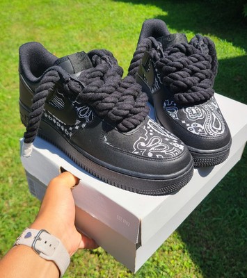 Nike AF1 Low Black Bandana w/ Rope Lace Custom | Size 10 MEN | eBay