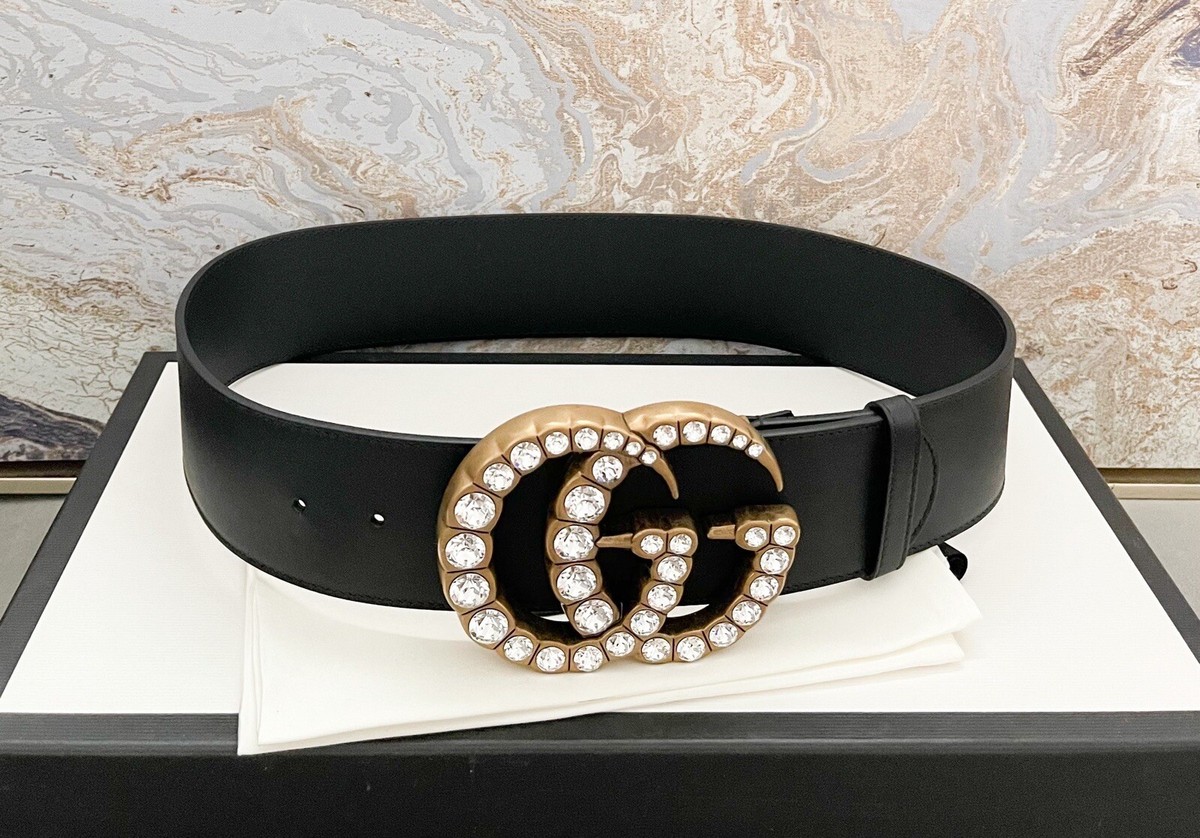 Gucci Extra Wide Calfskin Crystal Double G Waist Belt | eBay