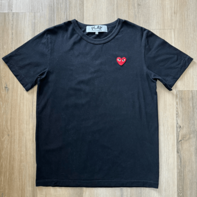 Comme Des Garons Black Red Heart Single Stitch Tshirt Size M
