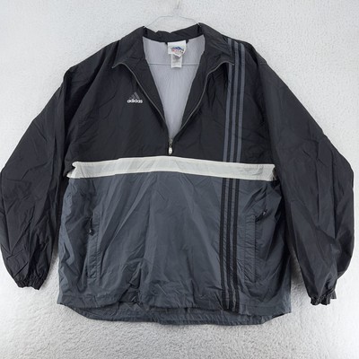 Adidas Jacket Mens XL Black Gray Half Zip Pullover Windbreaker