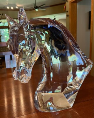 Rare Huge Lalique Crystal Horse Head Statue #11624 by Marc Lalique