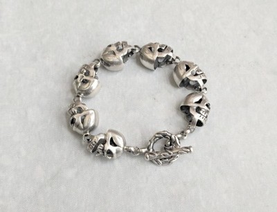 Vintage Sterling Silver Skull Bracelet 7.5