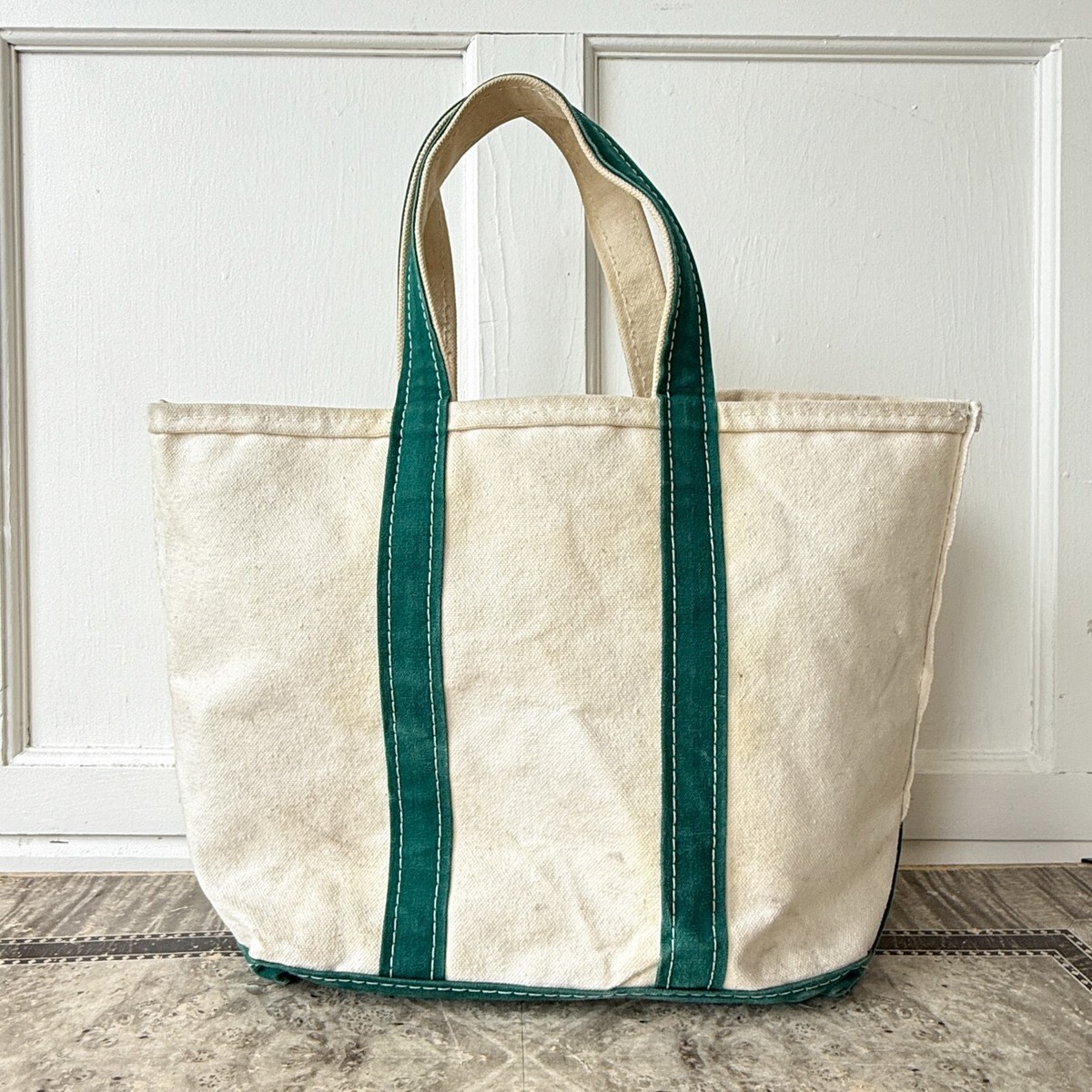 VTG 80s LL Bean Boat & Tote Bag USA Canvas Beige Green Medium | eBay