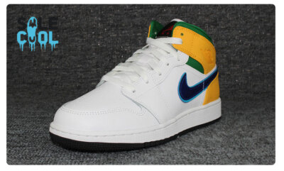 Nike Air Jordan 1 AJ1 Mid GS White Court Purple Teal Shoes 554725