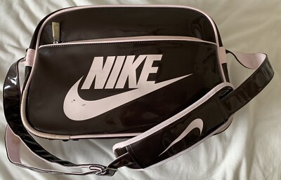 Vintage Nike Patent Leather Look Brown Pink Messenger Gym Soccer