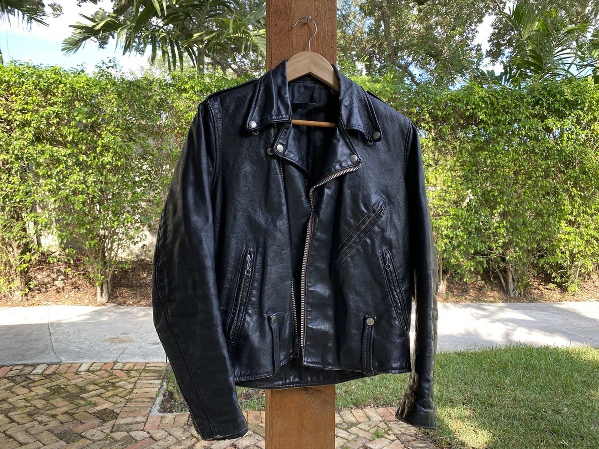 Vintage Leather Motorcycle Biker Jacket SERVAL Zipper 50s 60s Mens