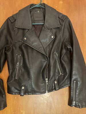 Blank NYC Moto Biker Rocker Black Faux Leather Jacket Zip Womens