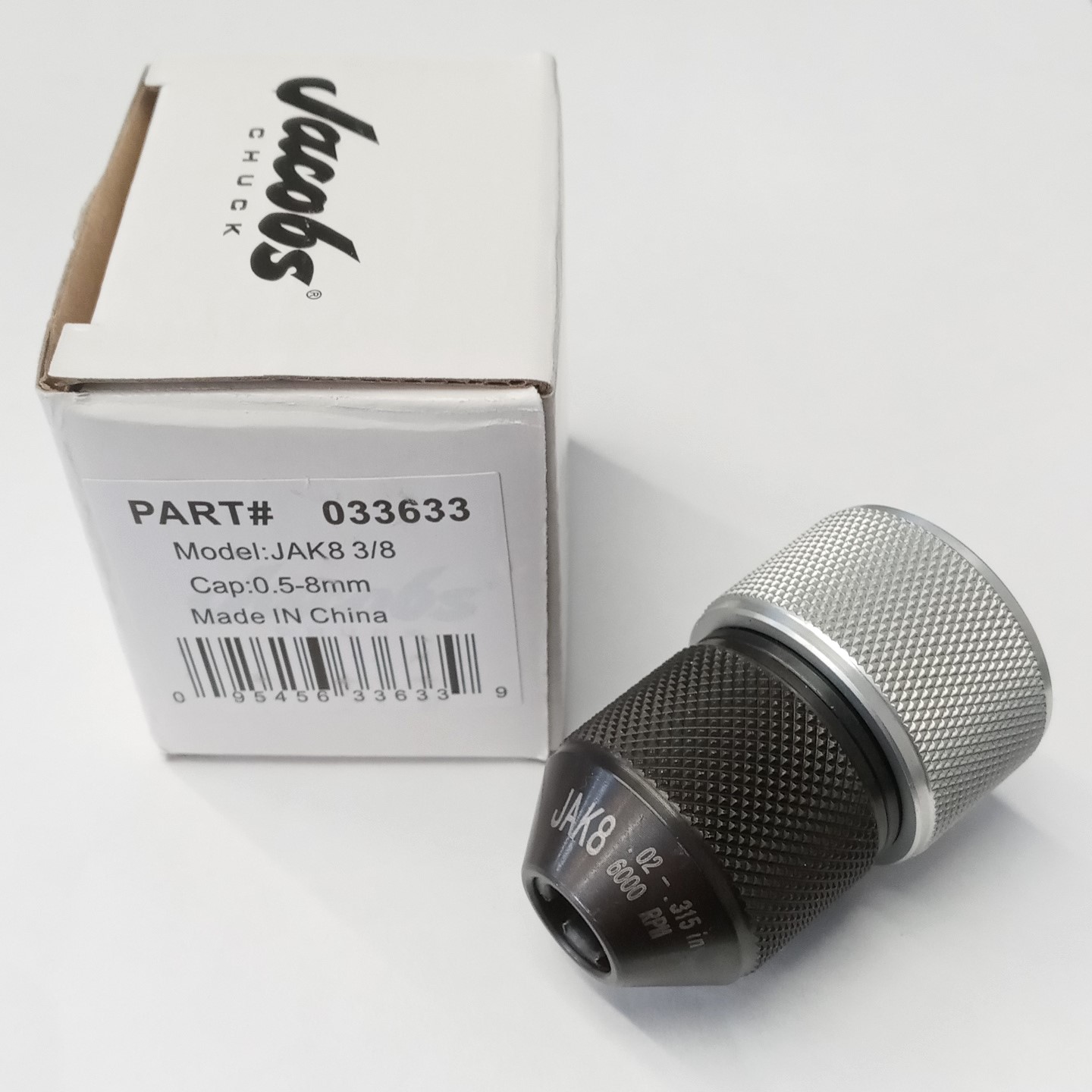 Jacobs 033633 JAK8 CAP. 0.5-8mm Pneumatic Keyless Drill Chuck 3/8