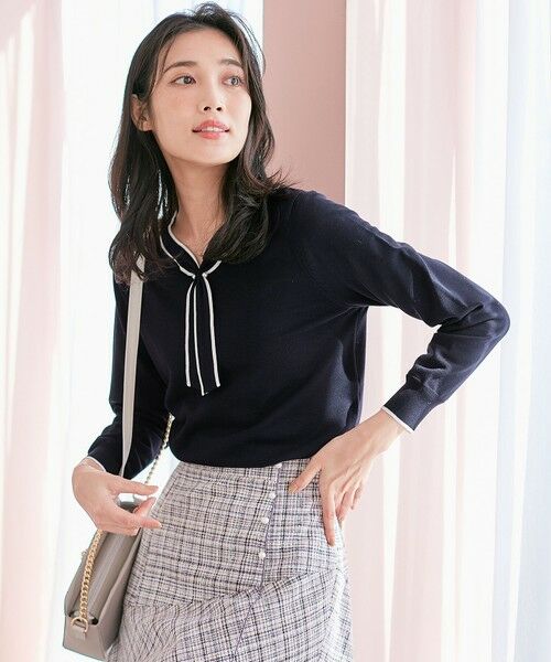 セール】 【洗える】バイカラーボウタイ ニット （ニット・セーター