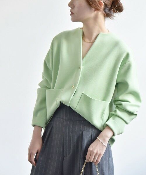 一部追加予約》quaranciel:〈手洗い可能〉ノーカラー ポケット ニット