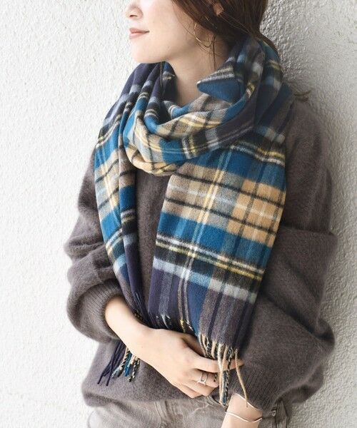 SHIPS別注】JOHNSTONS:カシミヤチェックストール （マフラー・ショール