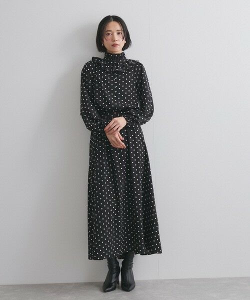 セール】 ドットフリルボウタイワンピース≪洗濯機で洗える≫ （ロング