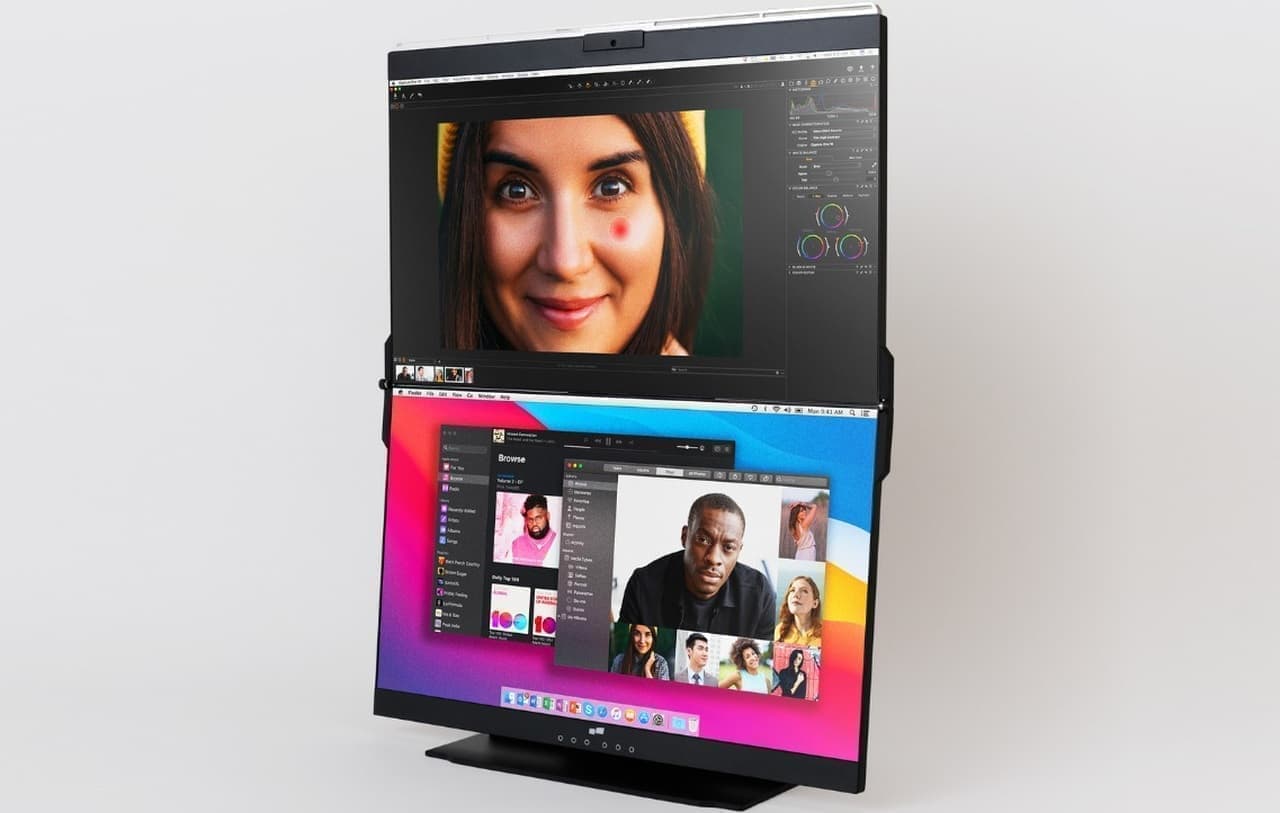 ディスプレイを縦に2つ並べて作業効率をアップ！ ― 24インチx2構成の