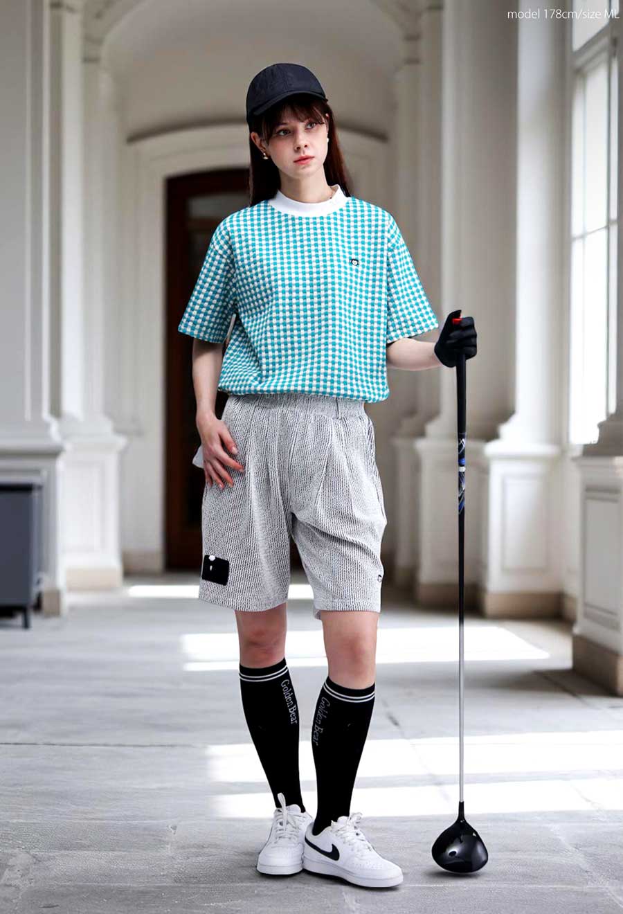 チェック柄トップス レディース ゴルフウェア 半袖 送料無料・(100