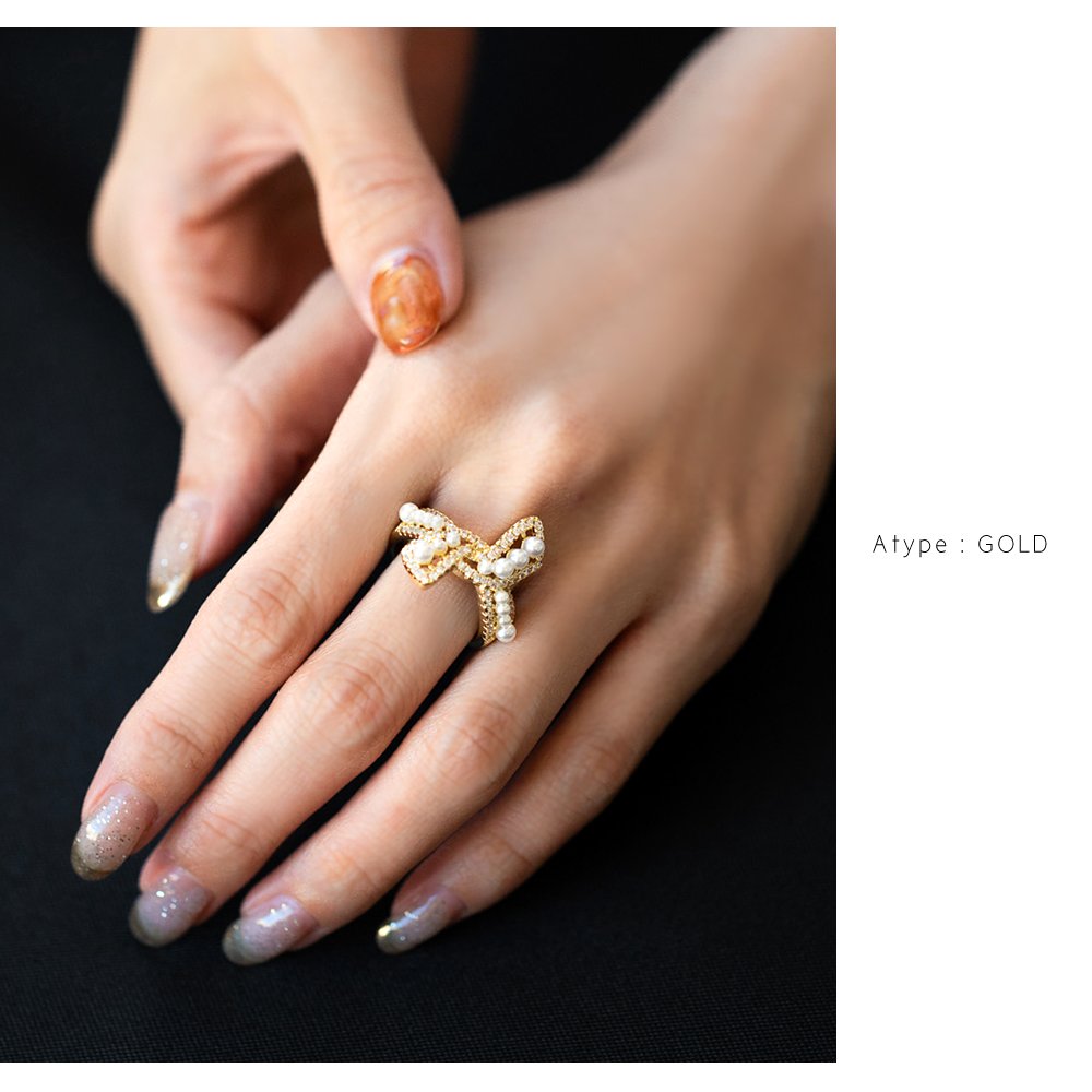 ゆうパケット】 リング 指輪 レディース リボン パール ビジュー