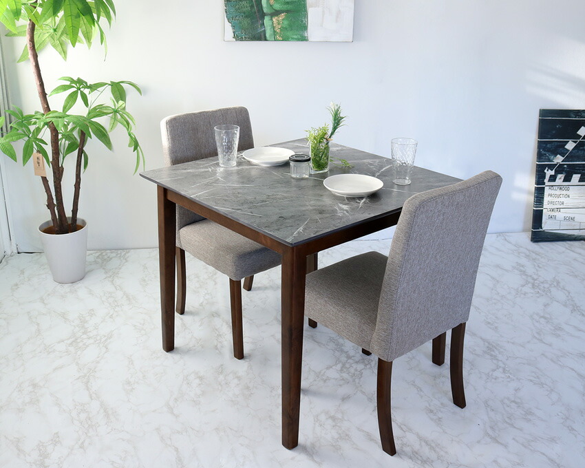 楽天市場】ダイニングテーブルセット 2人 グレー天板 3点 80 2人用 2人