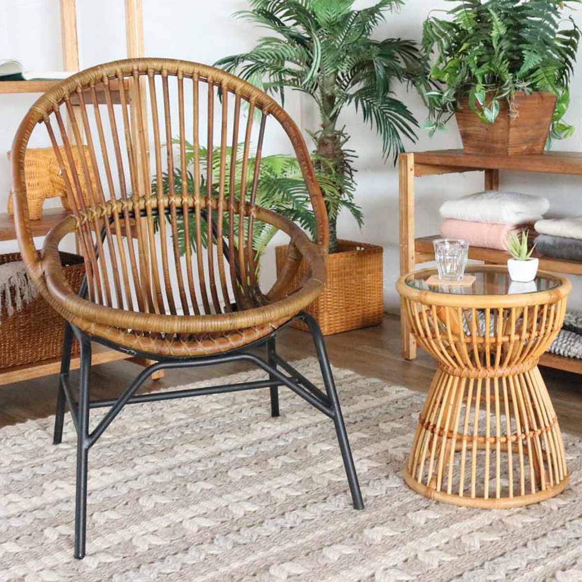 楽天市場】パーソナルチェア ラタンフレーム スチール脚 座面高40cm