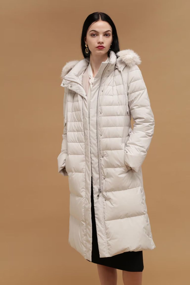 PINKY&DIANNE - タフタロングダウンコート (ホワイト) / フェザー